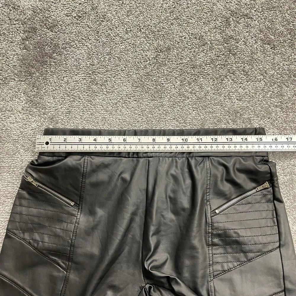 Shinestar Pants womens Large Black Faux Leather Slim Stretch Zip Pockets 31x31